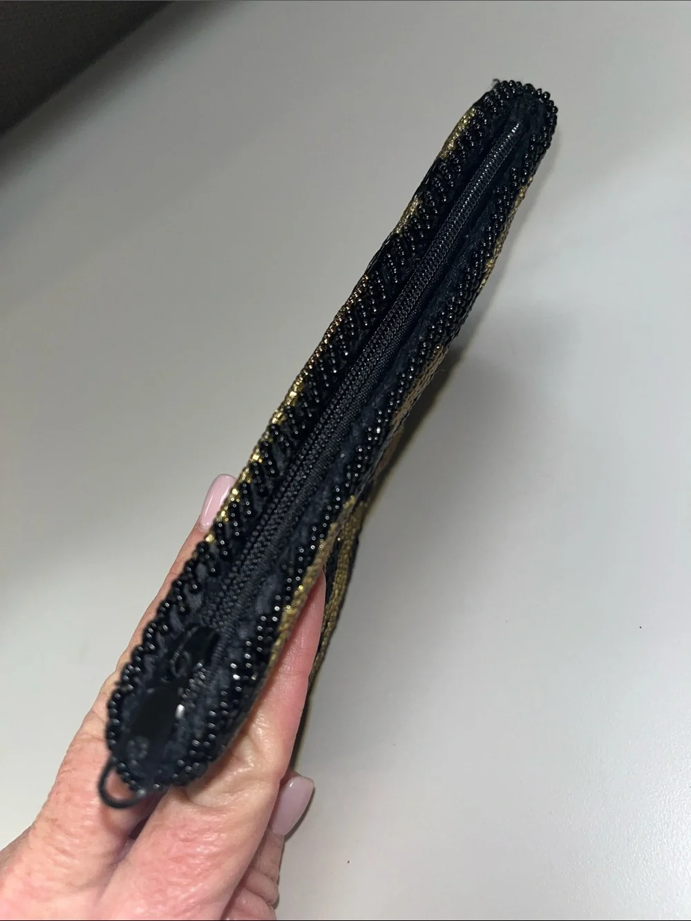 Source Unknown Gold, Black & Brown Beaded Leopard Clutch Evening Bag